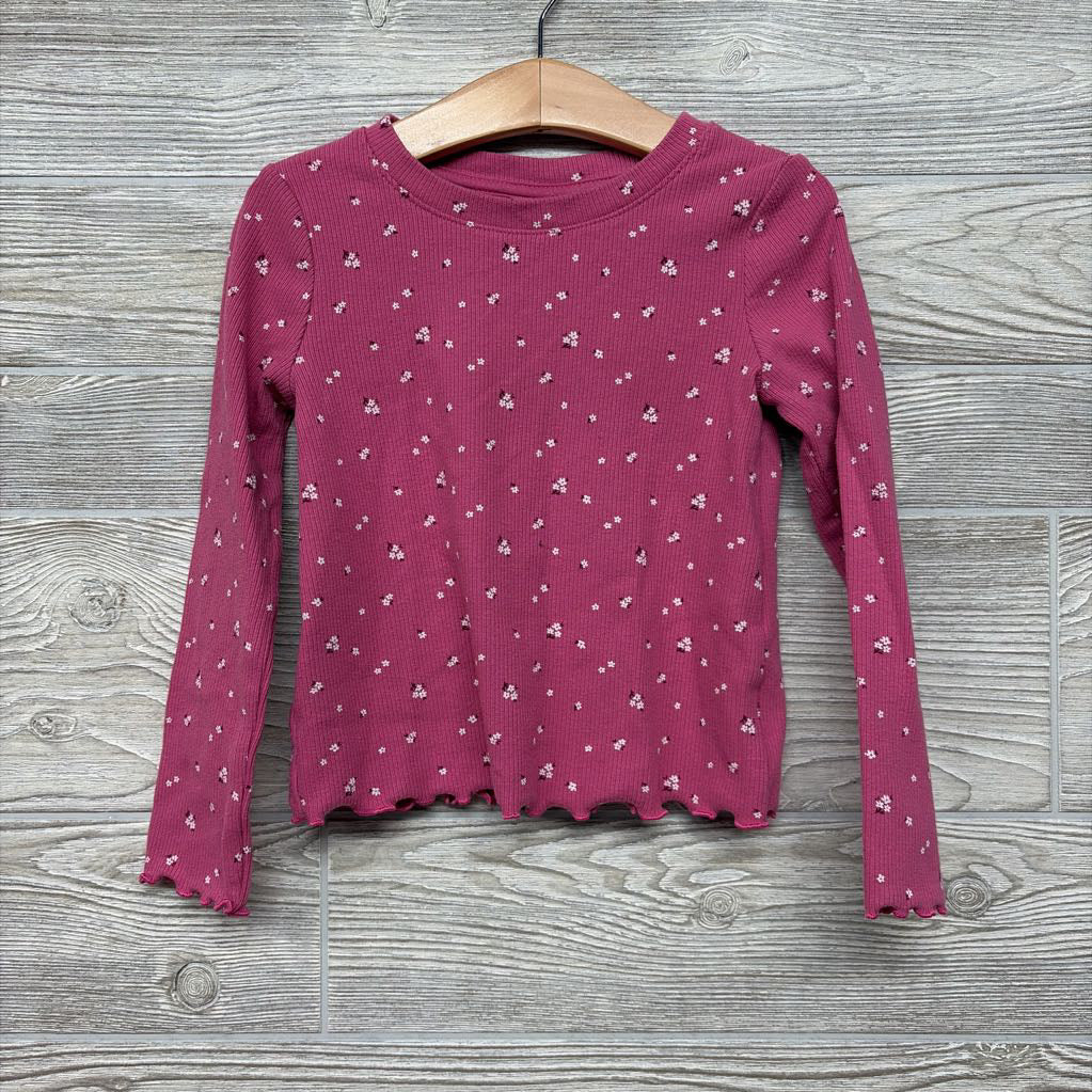 Ribbed Lettuce Trim LS Shirt Flowers 5t