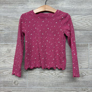 Ribbed Lettuce Trim LS Shirt Flowers 5t