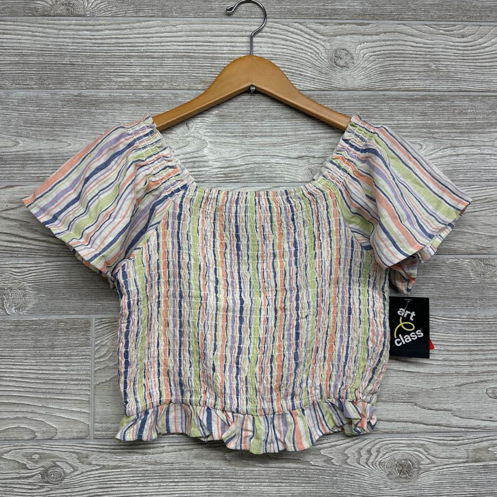 NEW Flutter Sleeve Smocked Shirt Stripes 14