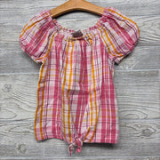 Front Knot Plaid Puffy Sleeve Shirt 6