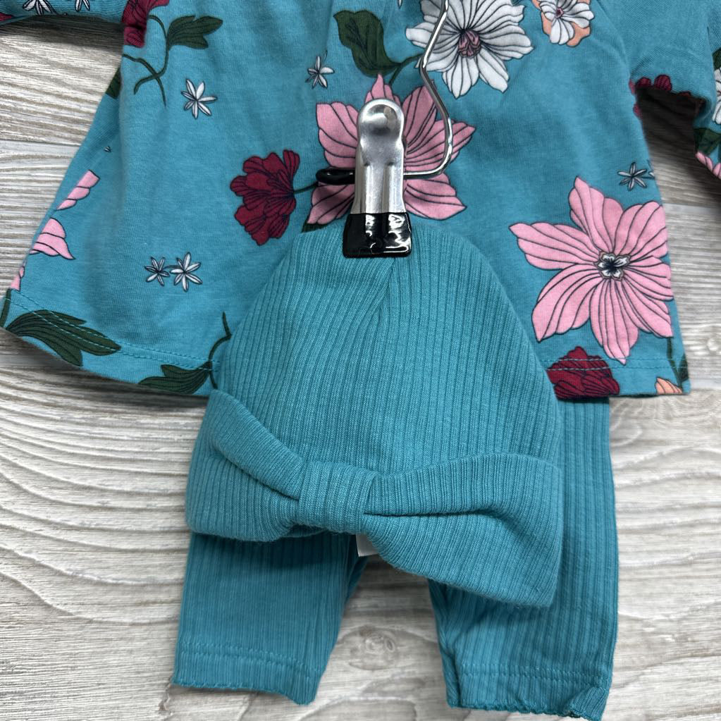 LS Shirt & Ribbed Leggings W/ Hat & Headwrap NB
