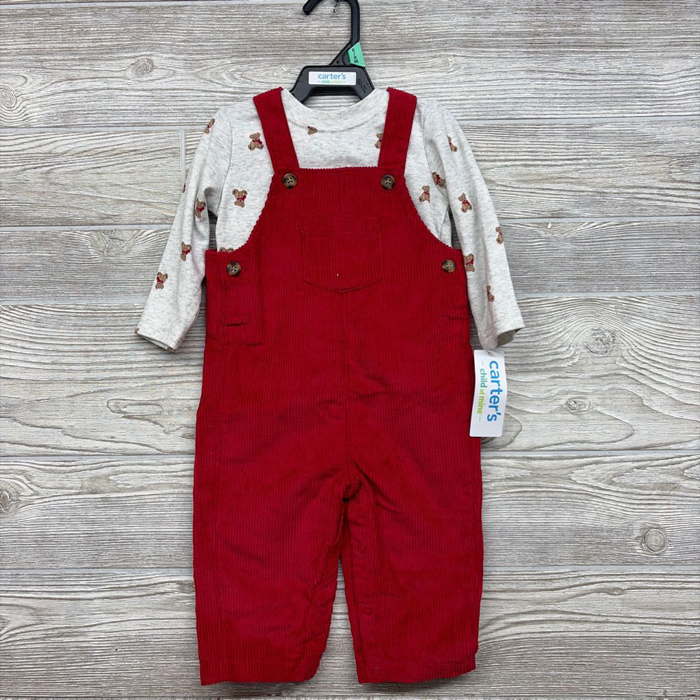 NEW Cord Overalls & LS Shirt Bears Scarves 6-9M