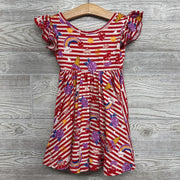 Flutter Sleeve Twirl Dress Stripes Love Flowers 2T