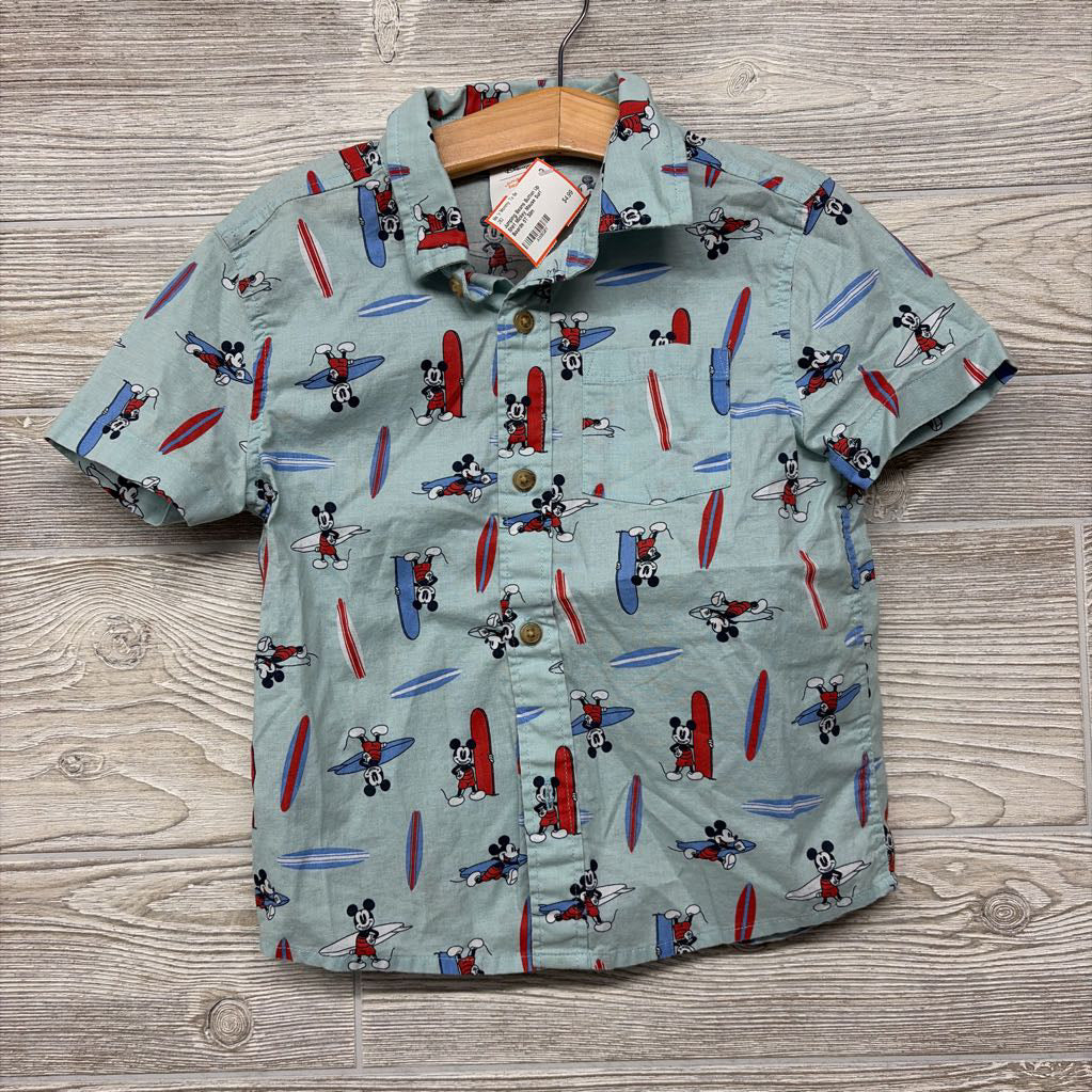 Button Up Shirt Mickey Mouse Surf Boards 5T Slim