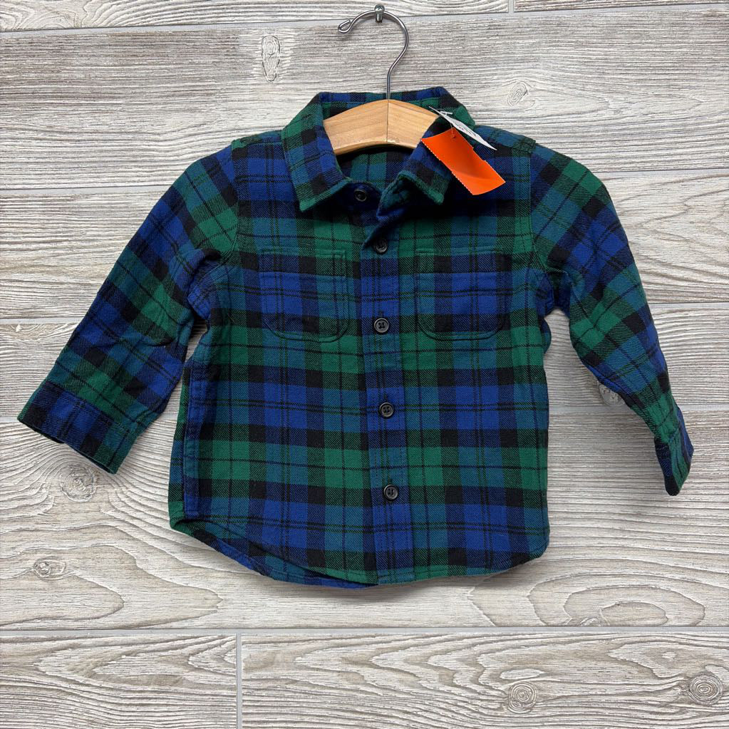 NEW LS Plaid Button Up Flannel Shirt Chest Pockets 12-18M