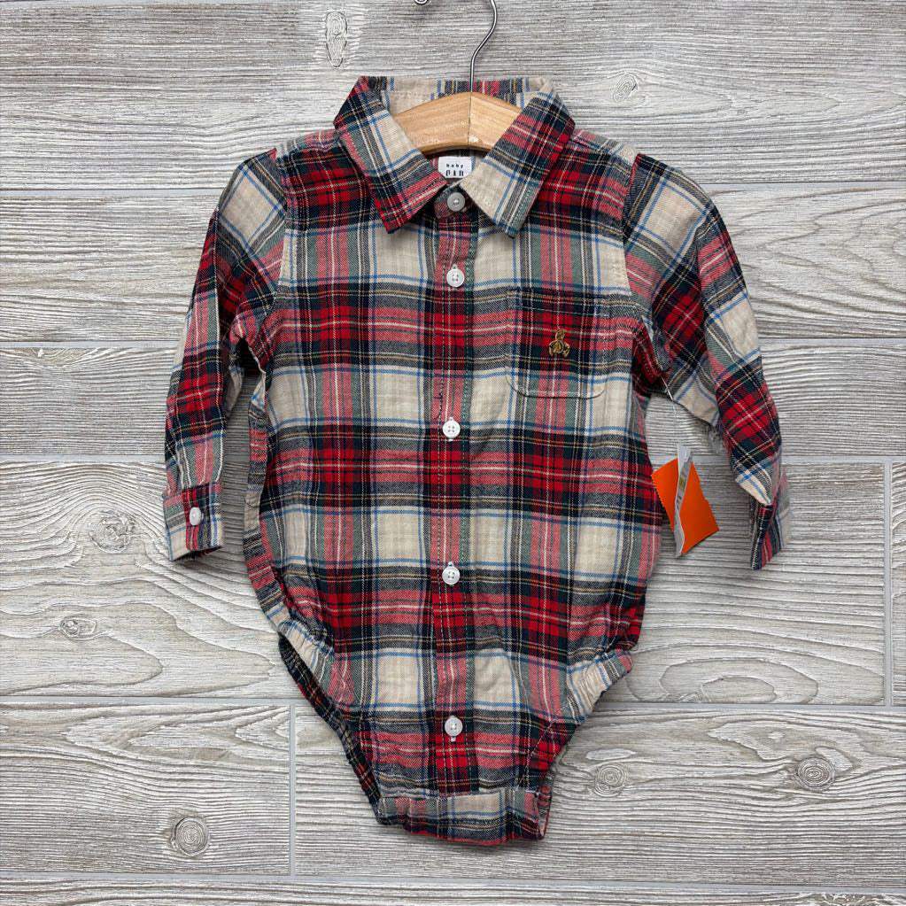 NEW LS Plaid Button Up Bodysuit Chest Pocket 12-18M