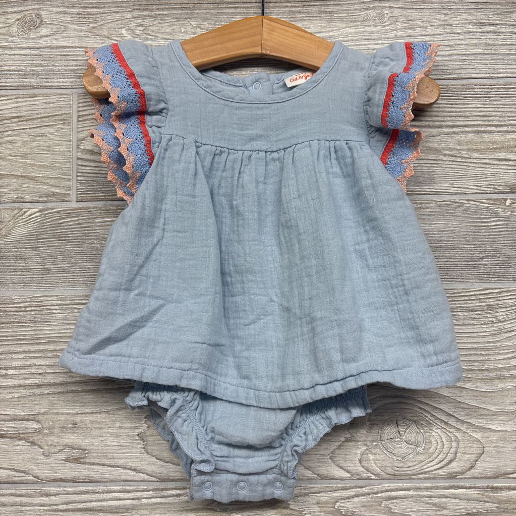 Gauze Flutter Sleeve Dress Macrame Lace 3-6M