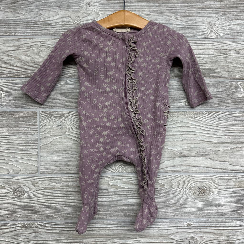 LS Ribbed Footed Outfit Flowers Ruffle 0-3M