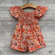 Flutter Sleeve Smocked Romper Flowers 3-6M