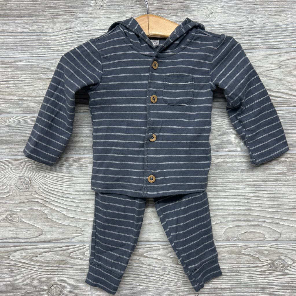 Button Up Shirt W/ Hood Stripes & Pants 9M