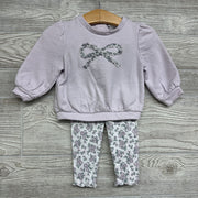Shirt Bow & Ribbed Lettuce Trim Pants 3M