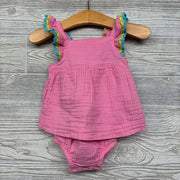 Gauze Flutter Sleeve Sunsuit Macrame Trim 3-6M