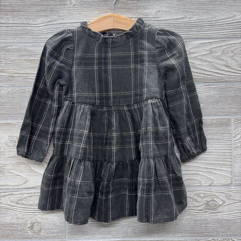 LS Plaid Dress Ruffle Collar 18M