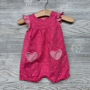 Flutter Sleeve Romper Dots Heart Pockets 3M