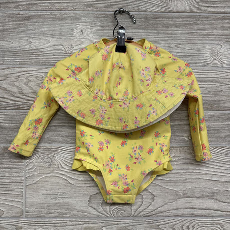 1/4 Zip LS Swimsuit & Sunhat Flowers 9M