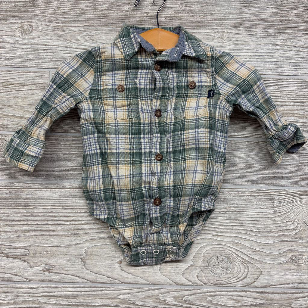 LS Plaid Button Up Bodysuit 6M