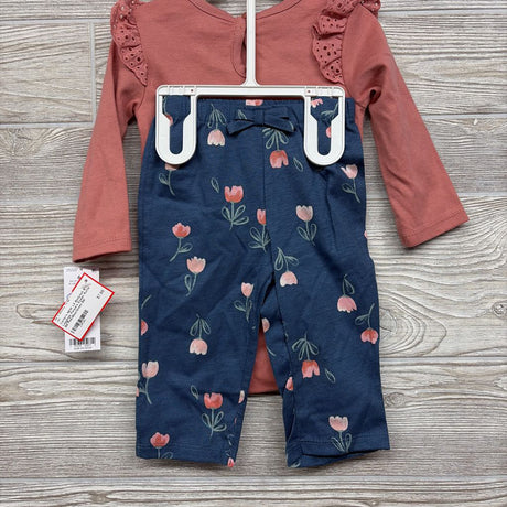 NEW LS Bodysuit & Leggings Flowers Eyelet Ruffle 6M