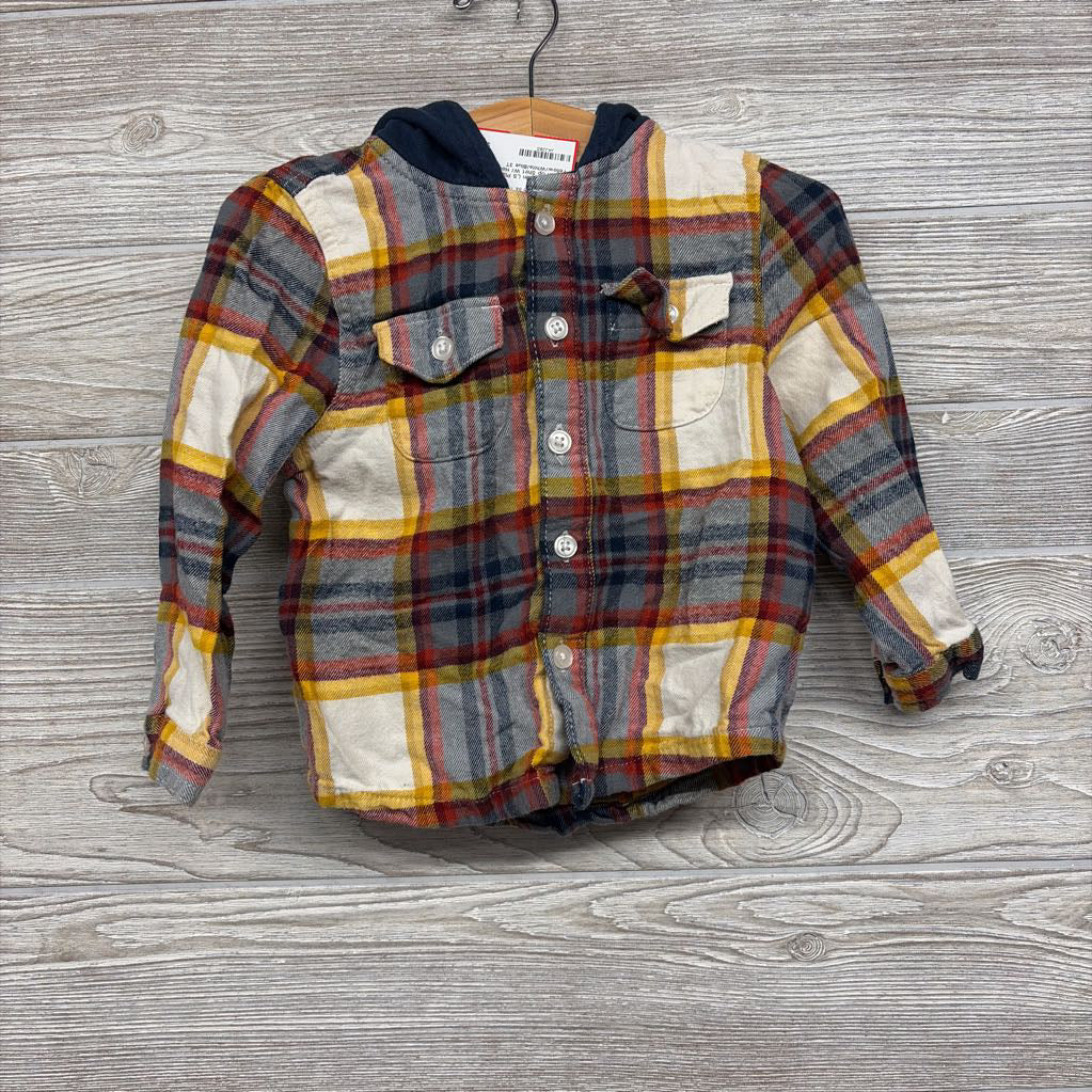 LS Plaid Button Up Shirt W/ Hood 3T