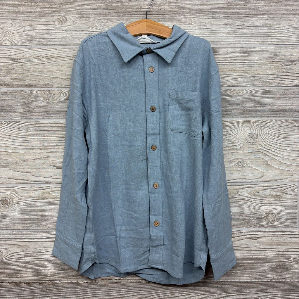 NEW LS Linen Blend Button Up Shirt Chest Pocket 8-10