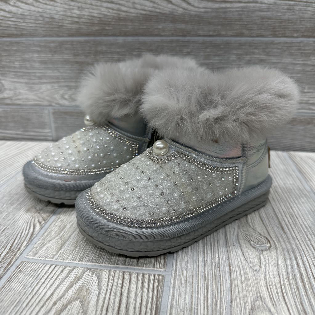 Rhinestone & Pearl Furry Boots 8c