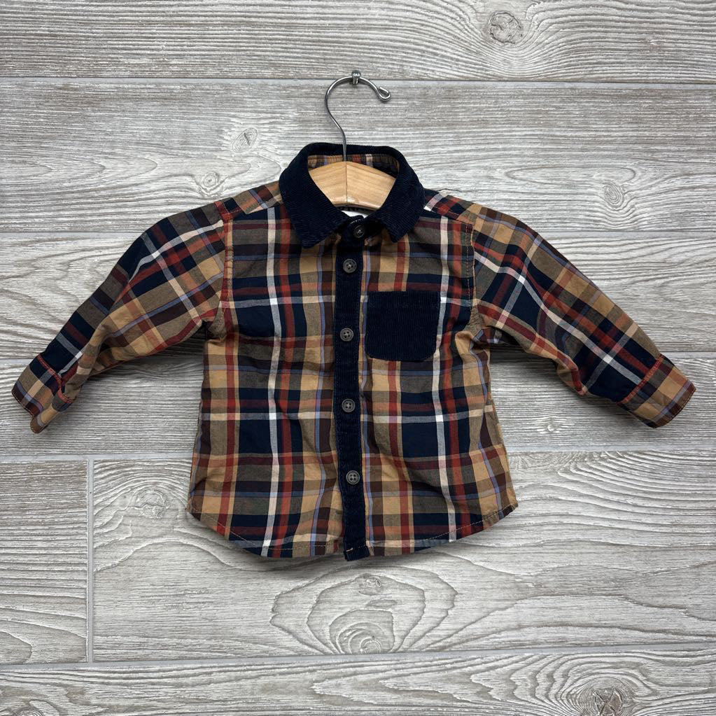 Plaid Button Up Shirt Corduroy Collar & Pocket 3M
