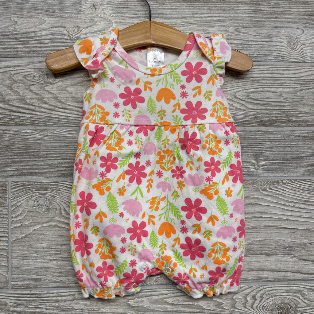 Flutter Sleeve Romper Flowers 3-6M
