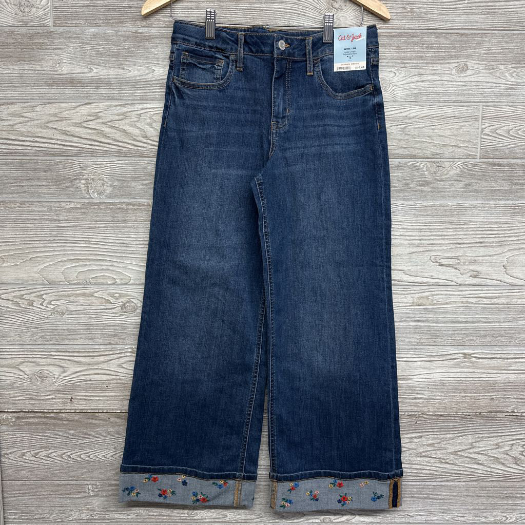 NEW Wide Leg Jeans Embroidered Hem 16