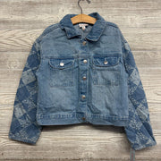NEW Denim Jacket Quilted Sleeve Printed Flowers 10-12