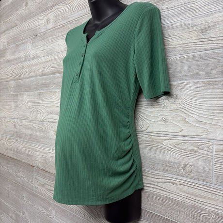 Ruched Ribbed Henley Shirt Small