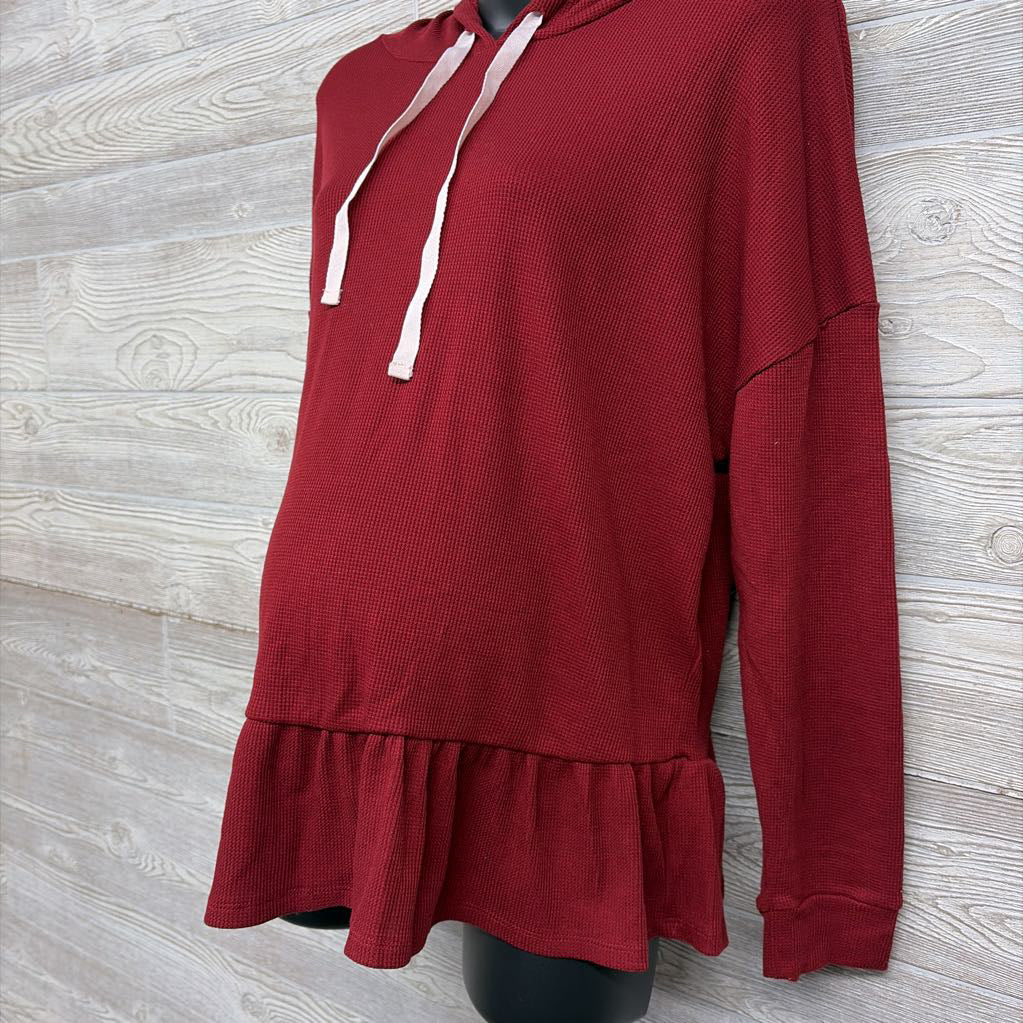 LS Flare Waffle Knit Pullover W/ Hood Medium