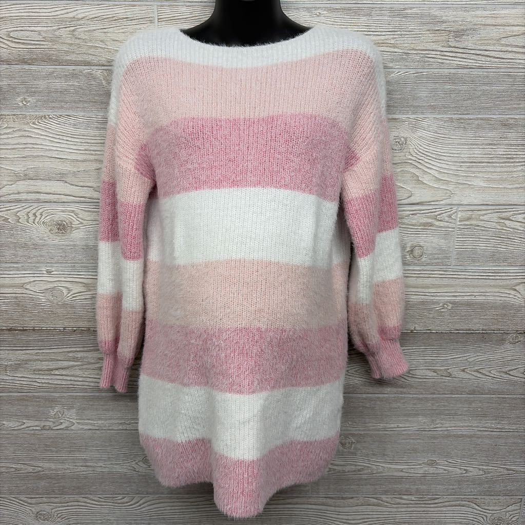 Slit Neck Plush Sweater Stripes Large