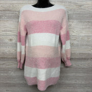 Slit Neck Plush Sweater Stripes Large