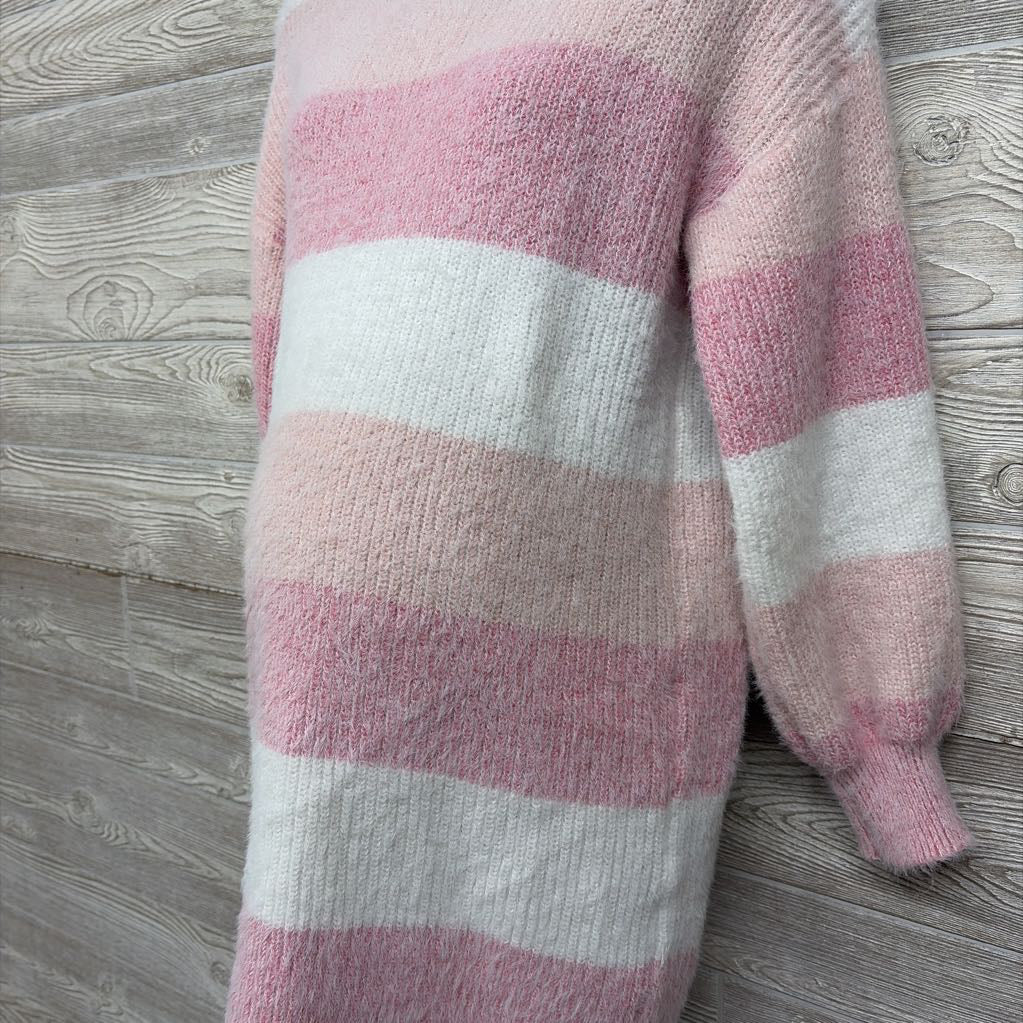 Slit Neck Plush Sweater Stripes Large