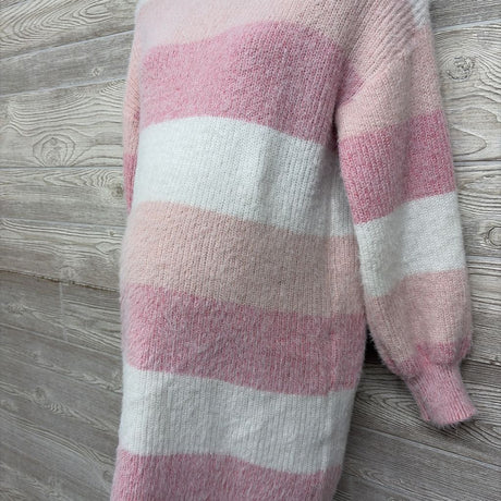 Slit Neck Plush Sweater Stripes Large