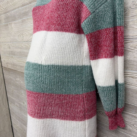 Slit Neck Plush Sweater Dress Stripes Medium