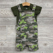 Knit Shortalls & Shirt Camo 6-9M