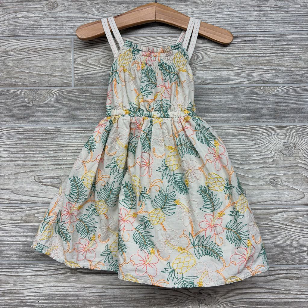Tank Top Dress Embroidered Leaves 3t