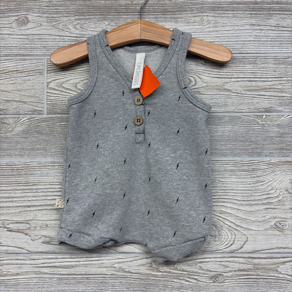 Tank Henley Shorty Romper Lightning Bolts 3-6M