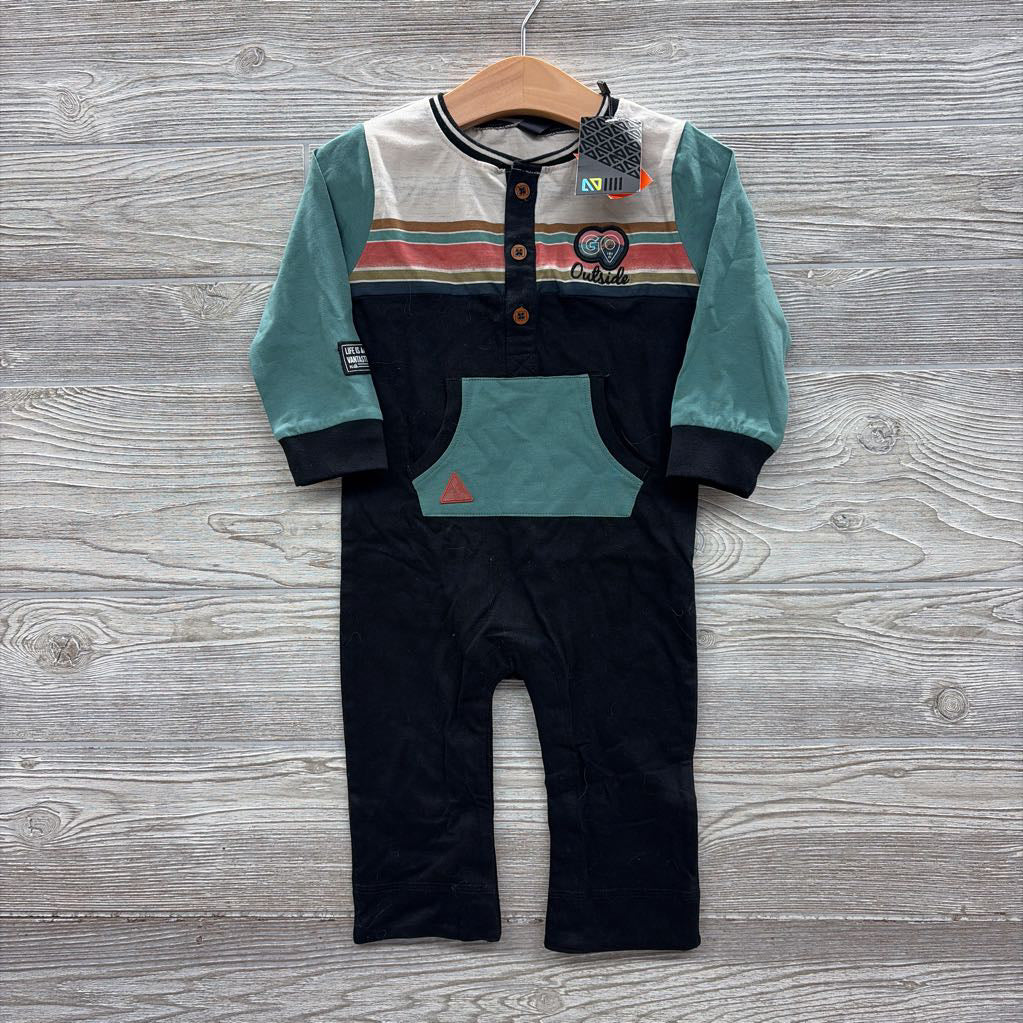 NEW LS Henley Coverall Outfit Stripes Go Outside 12M