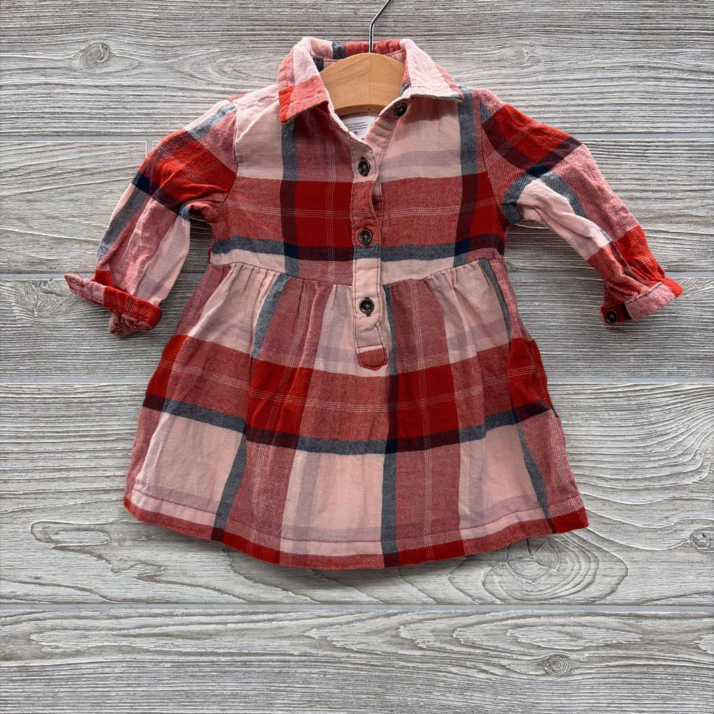 LS 1/4 Button Up Plaid Dress 3M