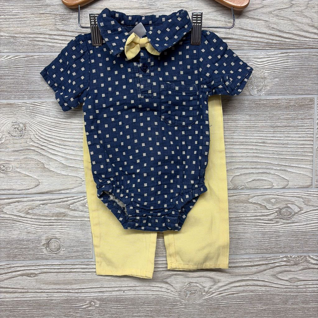 Button Up Bodysuit W/ Bow Tie & Pants Squares 9M