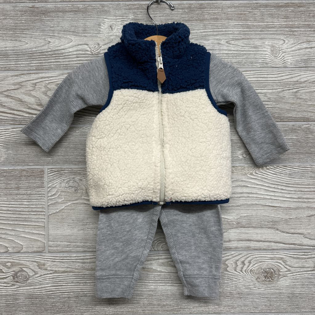 Waffle Knit LS Shirt, Pants & Sherpa Vest 6M