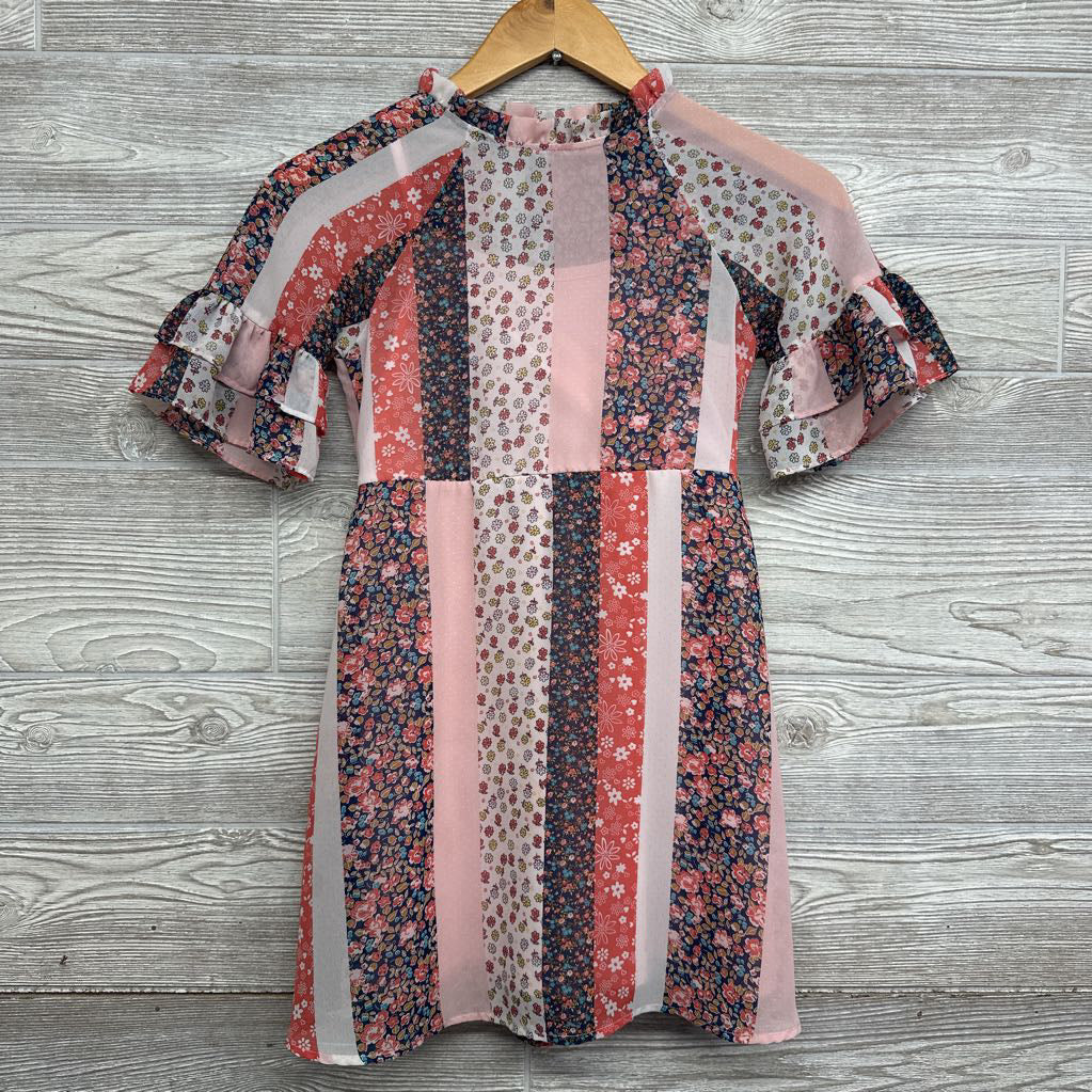 Ruffle Collar Sheer Dress Flowers 7-8