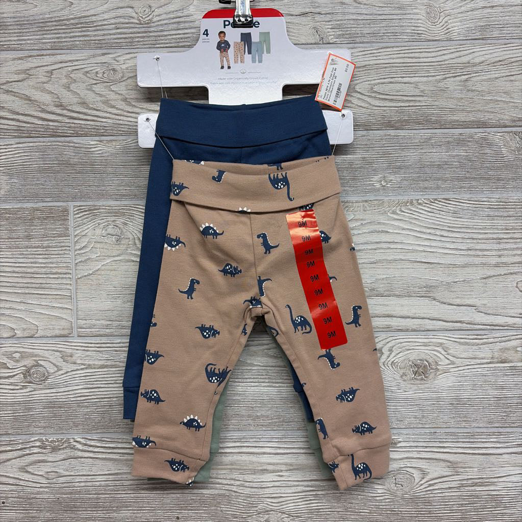NEW 4 Pk Fold Over Pants Dinosaurs Stripes 9M