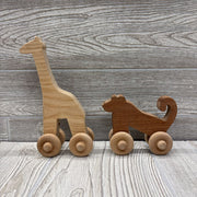 2 Pk Wooden Toys On Wheels, Giraffe & Monkey