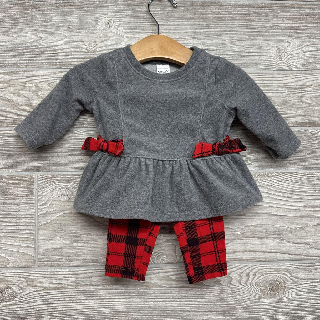 Fleece Shirt Plaid Bows & Plaid Leggings 3M