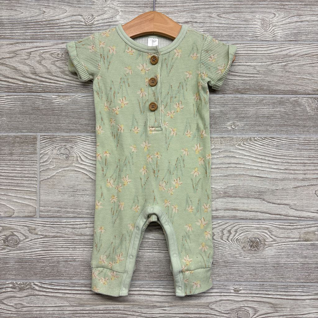 Waffle Knit Henley Outfit Flowers 3-6M