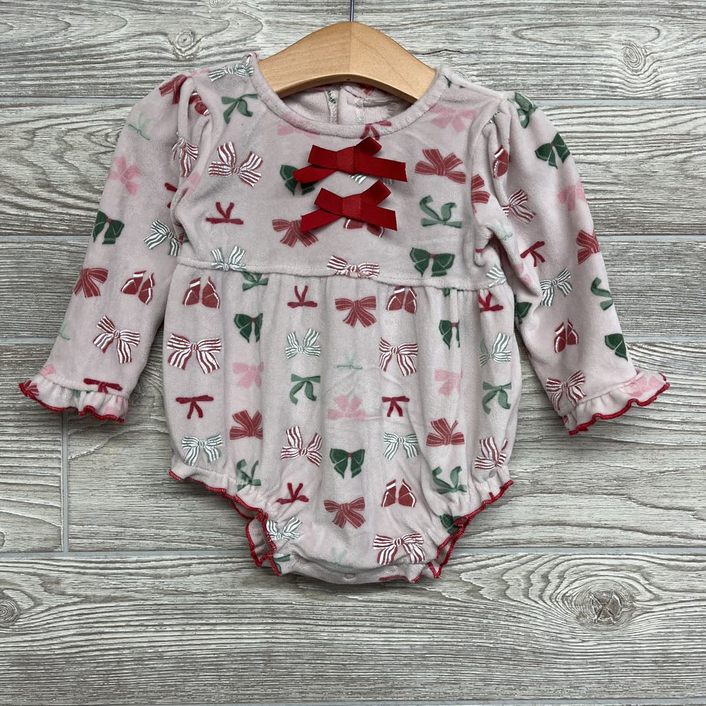 LS Velour Romper Bows 6-9M