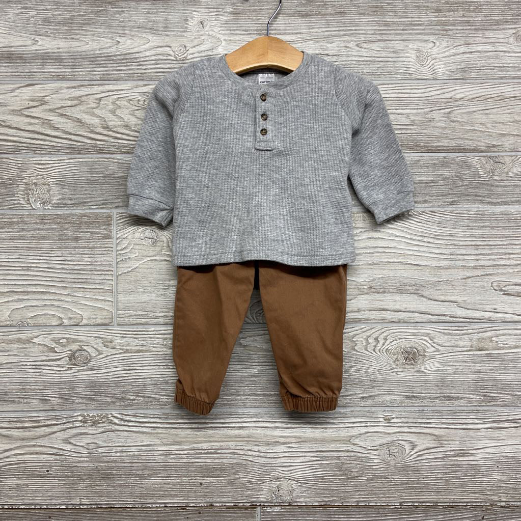 LS Waffle Knit Henley Shirt & Joggers 9M