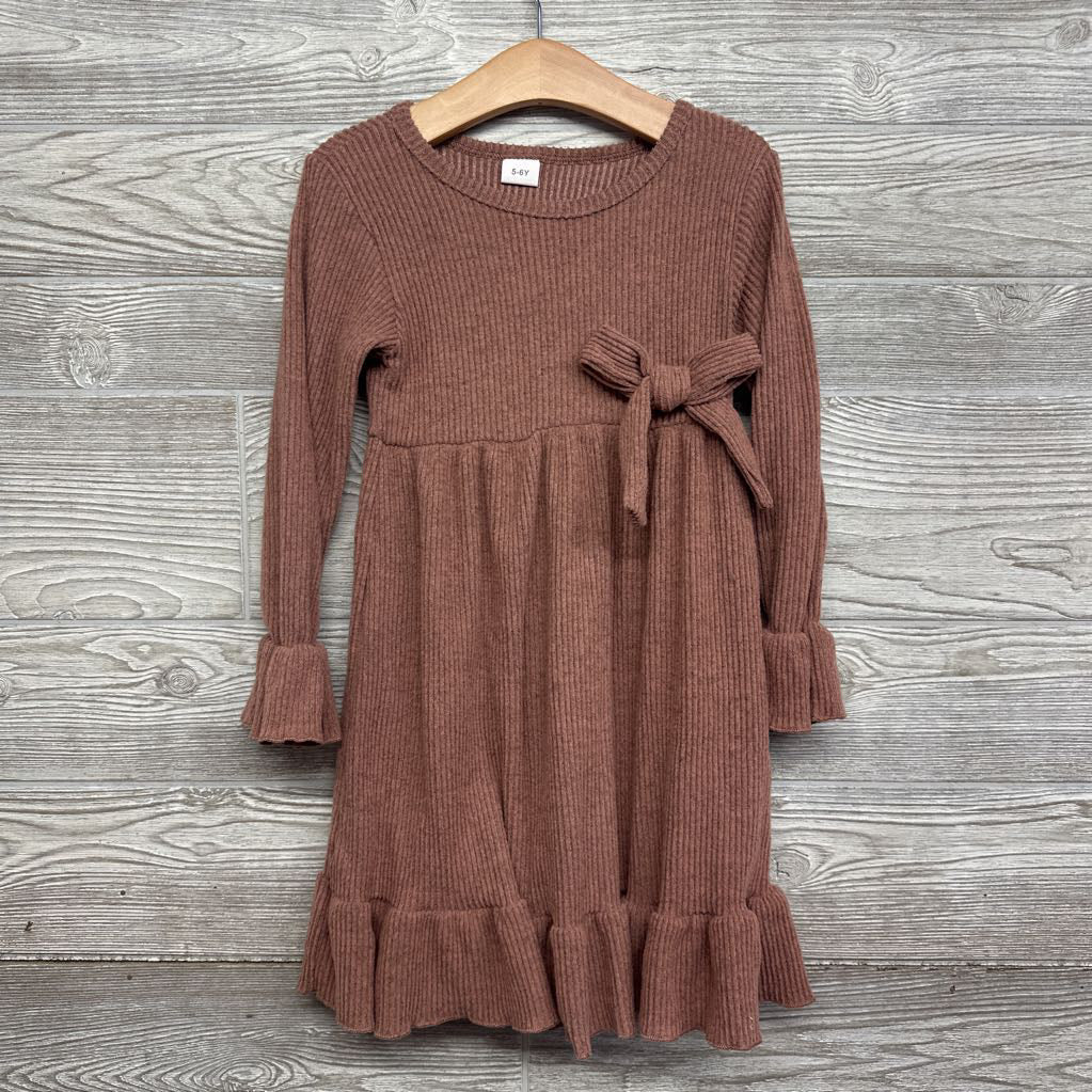 LS Ribbed Dress Bow 5-6